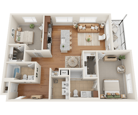 C4, 2 bed 2 bath floor plan at Sylvan Uptown,Colorado, Denver